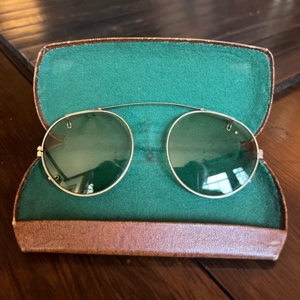 Vintage Ray-Ban Bausch & Lomb clip-ons in hard-sided leather felt-lined case